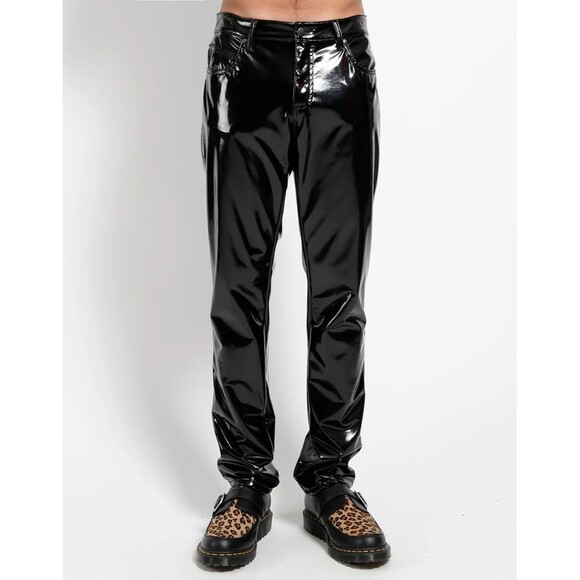 Tripp NYC Pants Mens 28 Black Skinny Leg Grunge Goth Vinyl 90s Vampire Punk - Picture 1 of 12